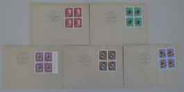 1952, J143-J147 Serie Viererblöcke auf 5 FDC's. Kat: 300.-
