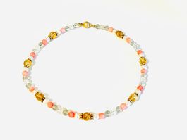 Citrine, Coral & Pearl Necklace - Gold Plated Silver