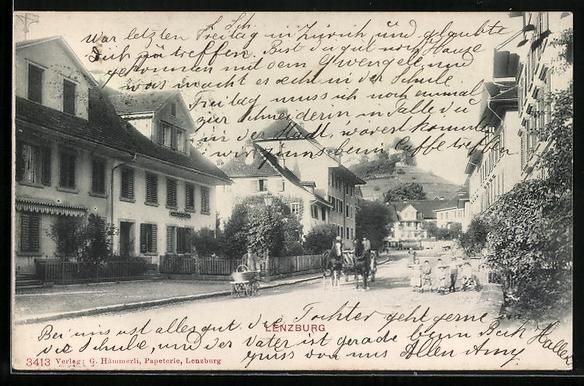 Cartoline postali: AK Lenzburg, Strassenpartie mit Kutsche – Usato da Berlin venduto da bartko-reher