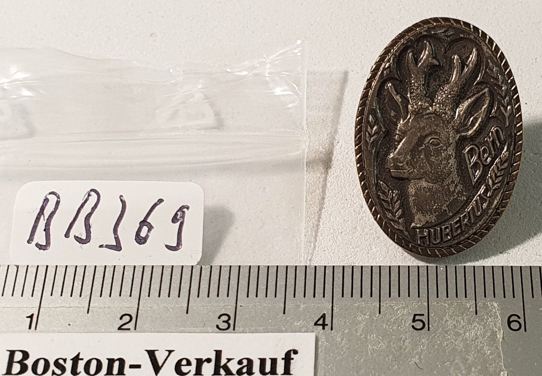 Placchette & Badge: BB369 Alter Reversknopf Jäger Abzeichen HUBERTUS BERN Hirsch – Usato da Reinach BL venduto da Boston-Verkauf 2