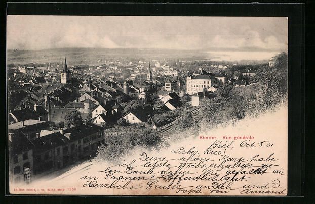 Cartoline postali: Bienne, Vue générale, Ort aus der Voge – Usato da Berlin venduto da bartko-reher