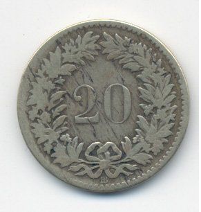 Tutti le monete: Schweiz Suisse 20 Rappen 1850 – Usato da Au SG venduto da Zogu 1