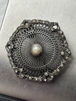 Antike Silber Brosche, Filigran, Perle