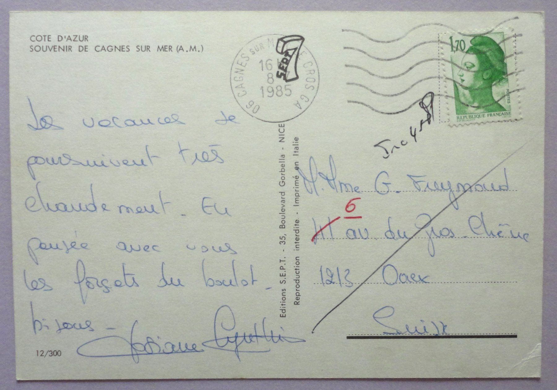 Cartoline postali: Cagnes sur Mer – Difettoso da Fétigny venduto da Billy2miny 1