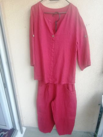 Hosen Ensemble mit Bluse Rot. One sice. LEINEN