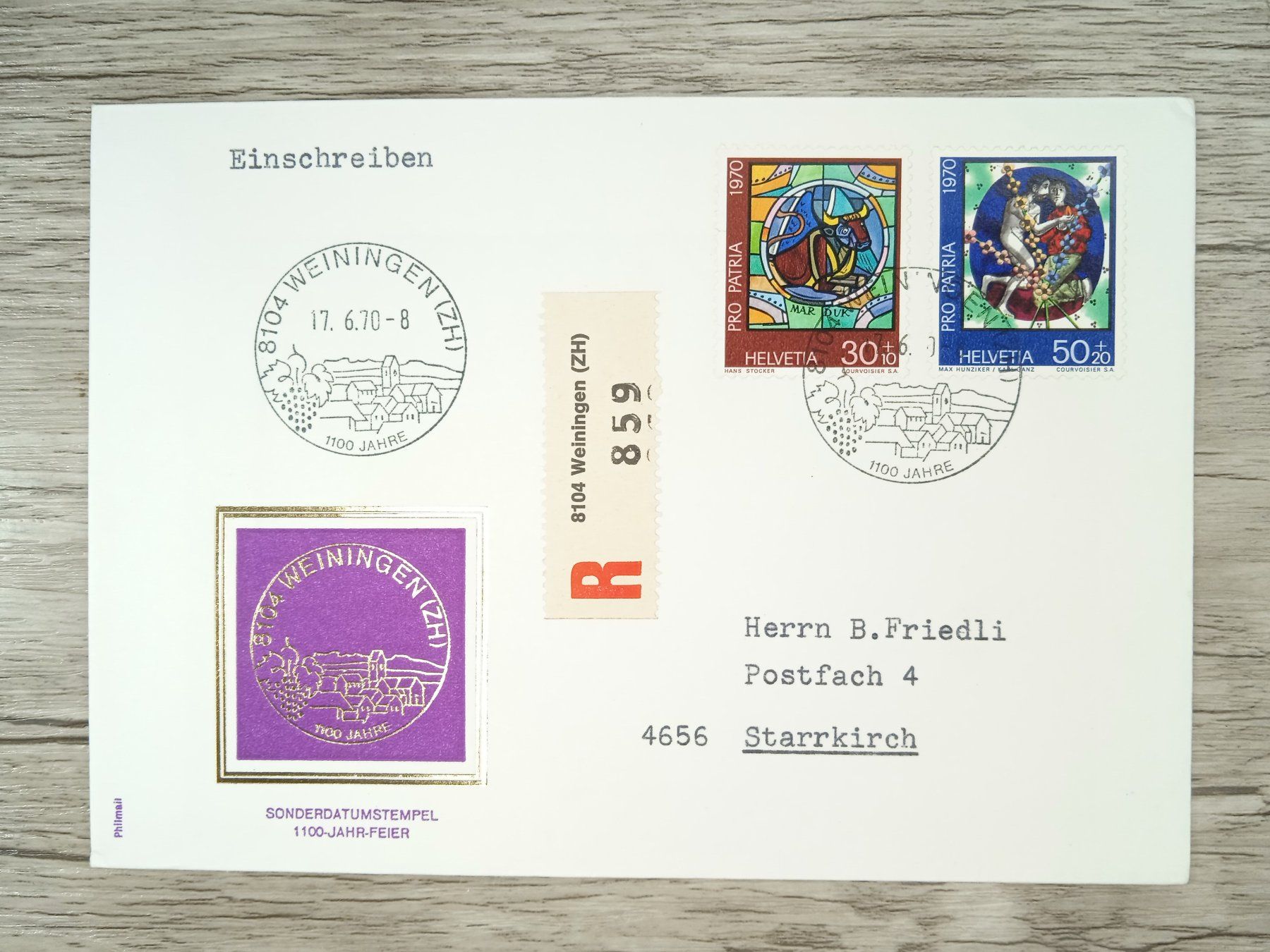 Alle Briefmarken: TR62 Enveloppe + Timbre Suisse 1970 – Gebraucht aus Cousset von Patrick_Collections