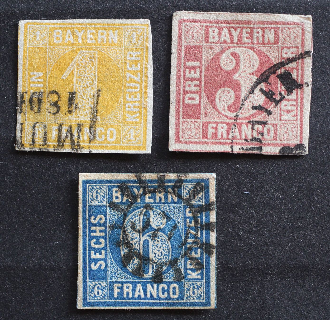 Tutti i francobolli: Bayern MNr. 8-10 gestempelt – Usato da Aesch BL venduto da Orathai1