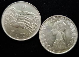 Italien 2x 500 Lire 2x11gr = 22gr. 2 versch. Darstellungen