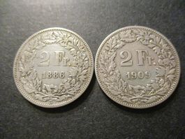 2 x 2.- Fr 1886 + 1909 Superbes pièces  Superbe qualité