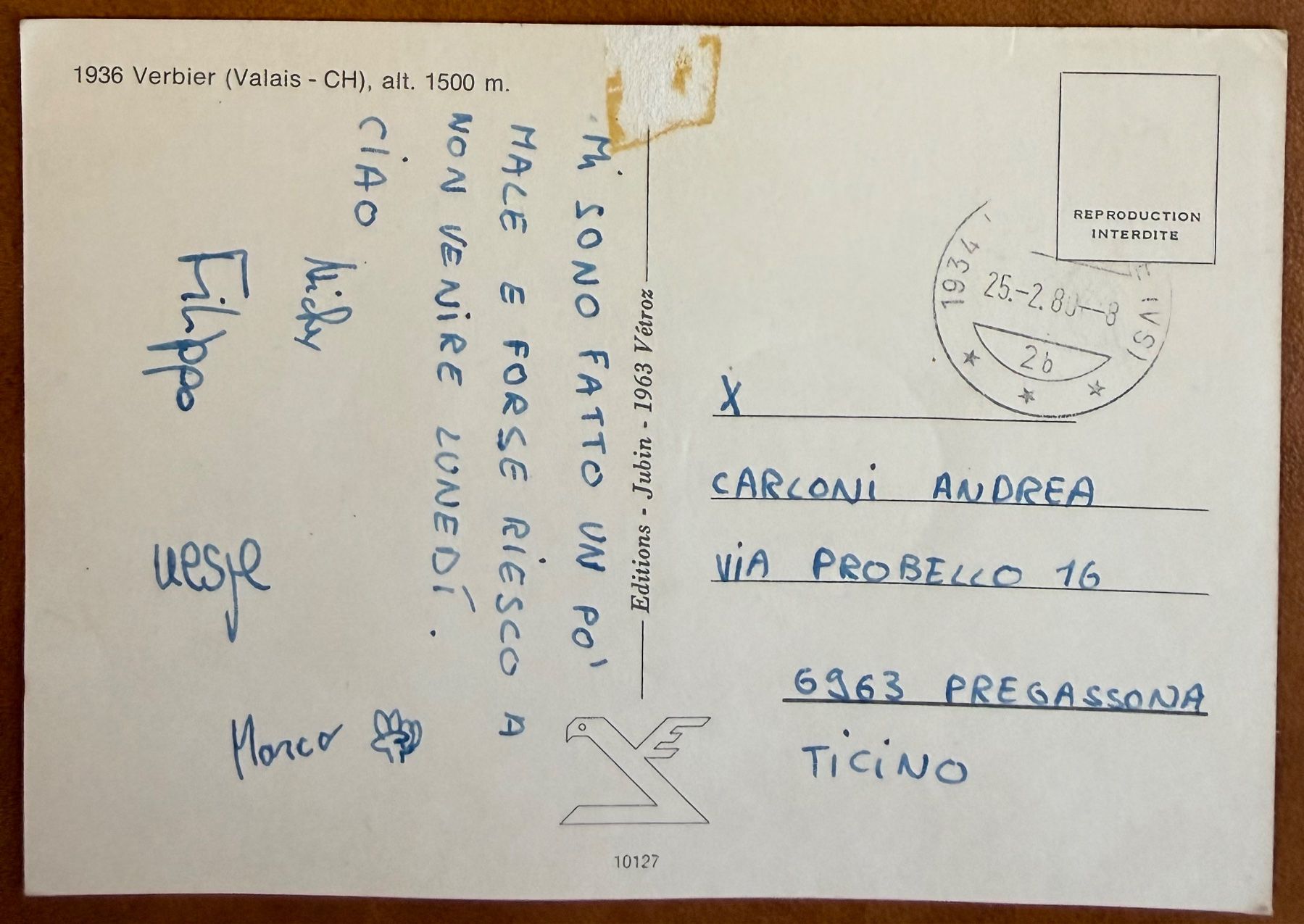 Cartoline postali: Verbier - Val de Bagnes - 1970 – Usato da Lutry venduto da Ediego 1