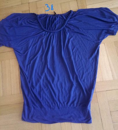 Top bleu électrique taille 38, col tressé, style décontracté