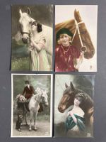 Fotopostkarten Handkoloriert Frau mit Pferd - um 1920 Antik