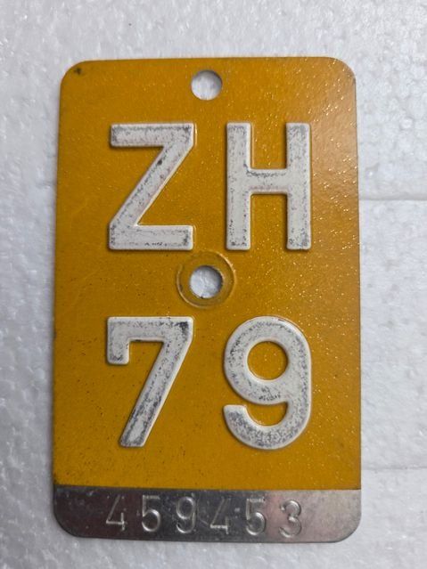 Sachs Schilder: Velonummer ZH 79 Mofanummer gelb plaque Mofa – Gebraucht aus Schenkon von Uhu007