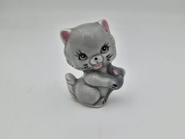 Vintage Porzellan Katze mit Maus Miniatur Figur Deko