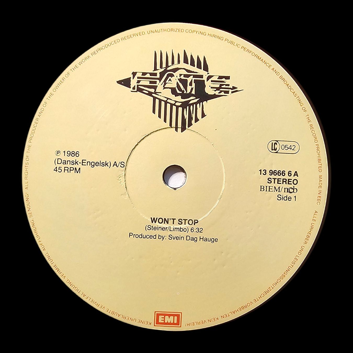 Vinyles: Fate ‎– Won't Stop – D'occasion à Wahlen b. Laufen par Cg10 2