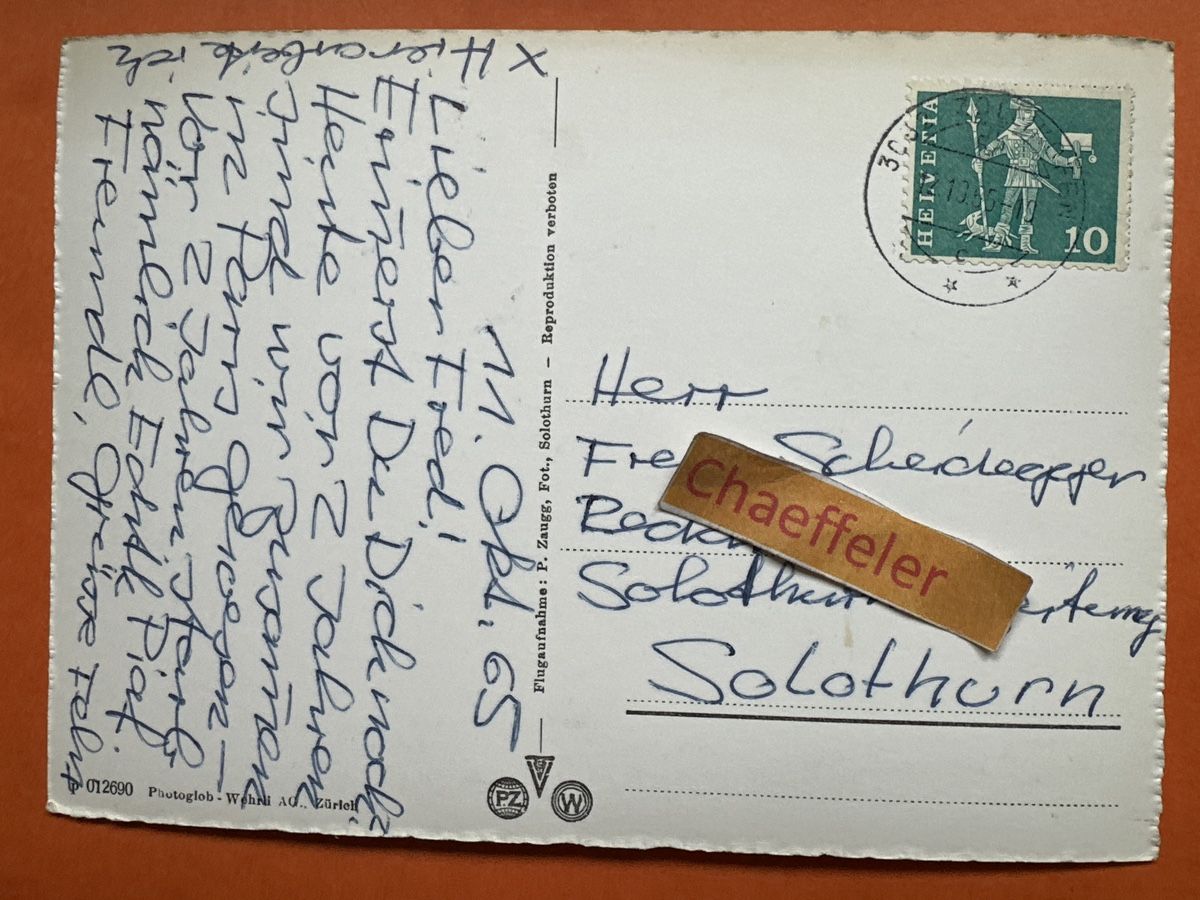 Cartoline postali: 1965 Zollikofen – Usato da Zürich venduto da Chaeffeler 2