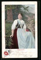 Junge Frau in Appenzeller Tracht, Wappen