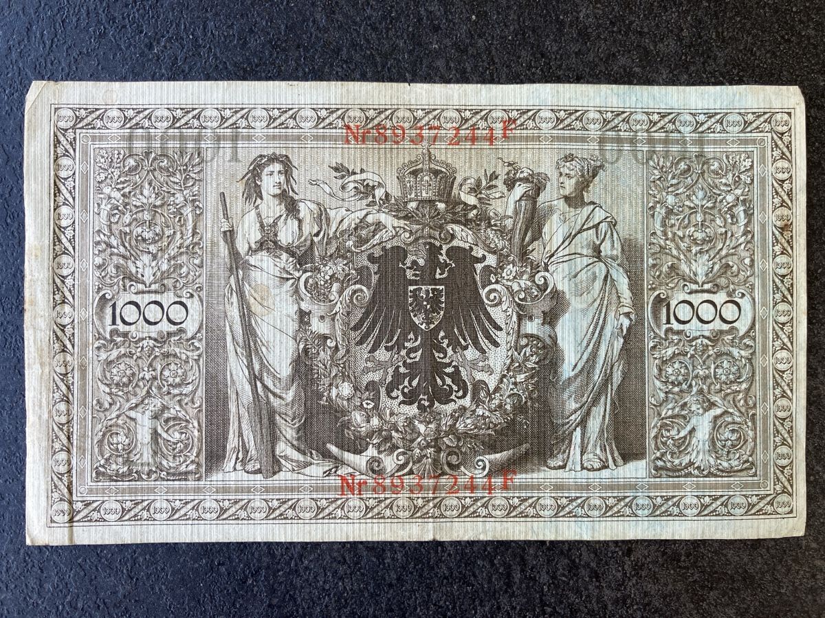 Banconote: 1000 Mark Reichsbanknote 1910 – Usato da Wettingen venduto da BAG4478 1