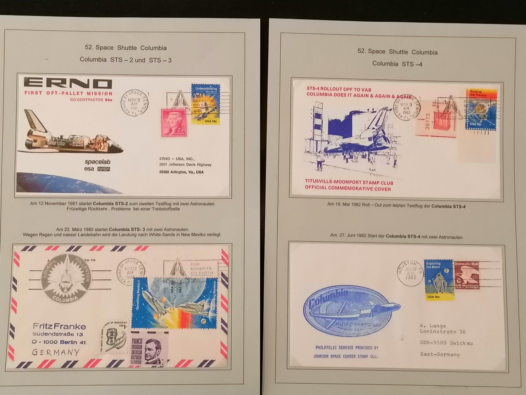 Tutti i francobolli: Space Shuttle Enterprise und Columbia Briefe ud Briefmarken – Usato da Wangen an der Aare venduto da Ute 7