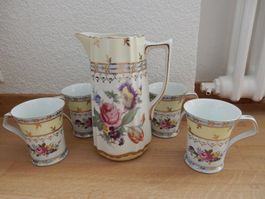 shabby Krug 4 Tassen ROSEN TULPEN Geschirrset Nostalgie NEU