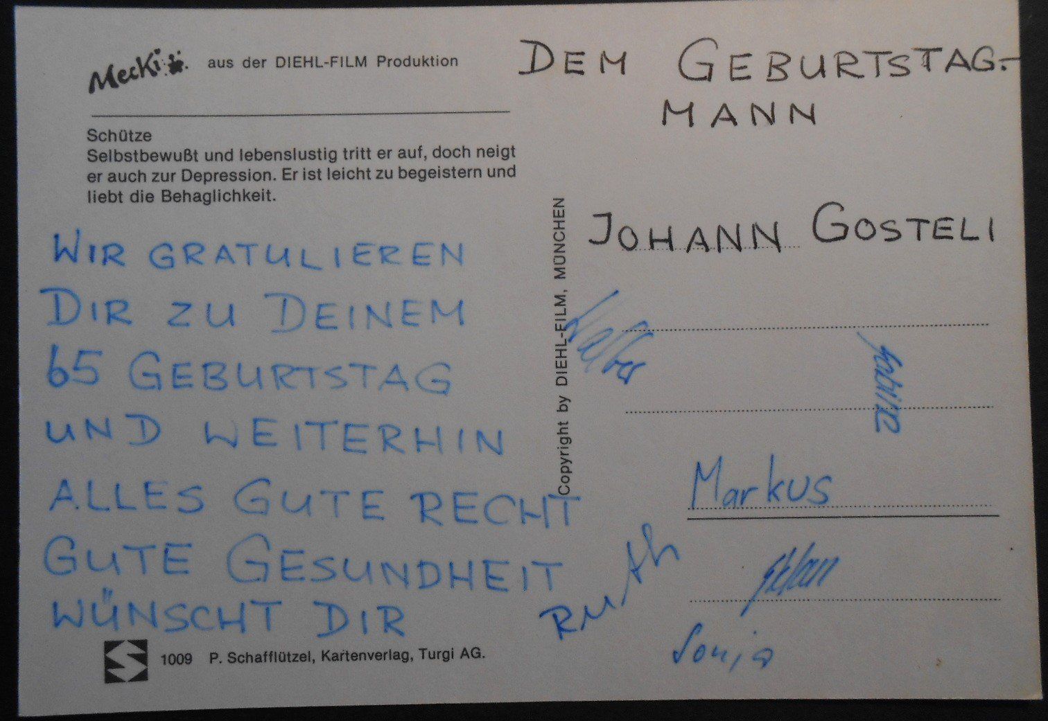 Cartoline postali: MECKI 1009, Sternzeichen Schütze – Usato da Bülach venduto da anska 2