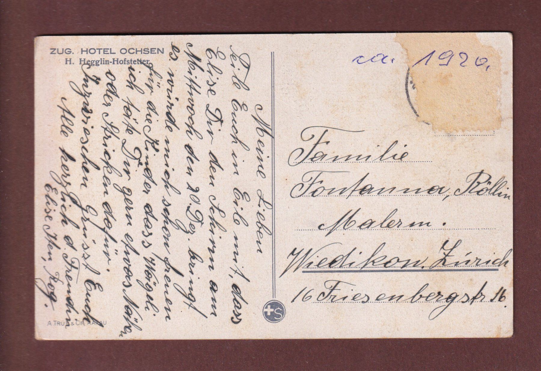 Cartoline postali: ZUG - Collinplatz - Hotel Ochsen – Usato da Pully venduto da nicecards-shop 1