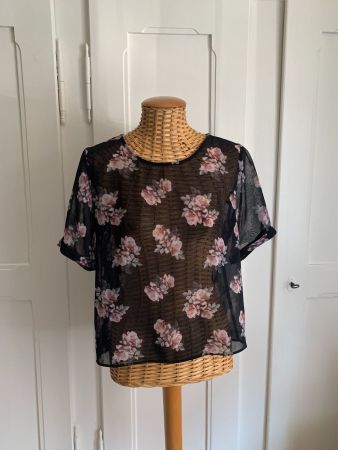 Chiffon Shirt schwarz geblümt - 38