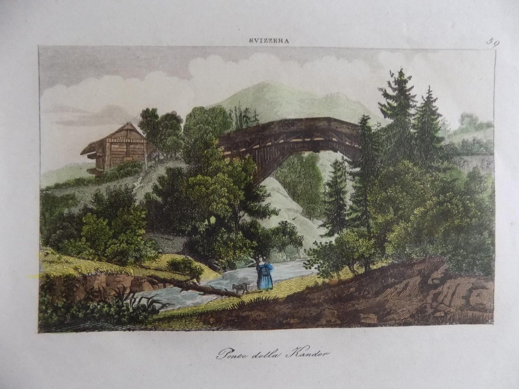 Incisioni: Kanderbrücke Kolorit um 1840 – Usato da Risch venduto da Antikfee 2
