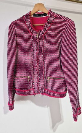 Elegante Zara Basic Jacke, Grösse M, Pink Tweed Look