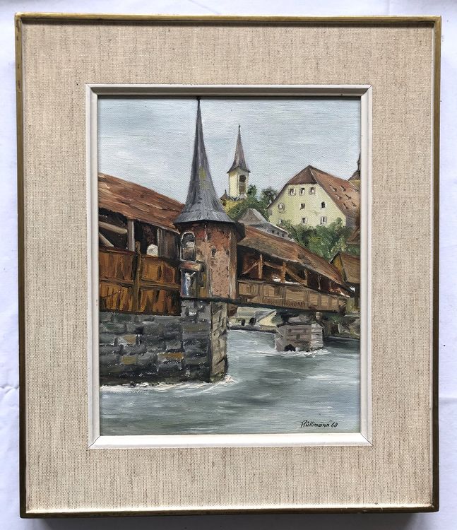 Rüttimann - Gemälde - Öl auf Leinwand - Spreuerbrücke Luzern (Gebraucht ...