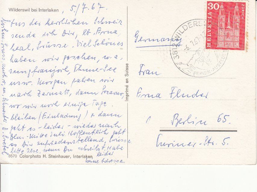 Cartoline postali: Wilderswil 1967 – Usato da Bürglen TG venduto da StampGraf 1