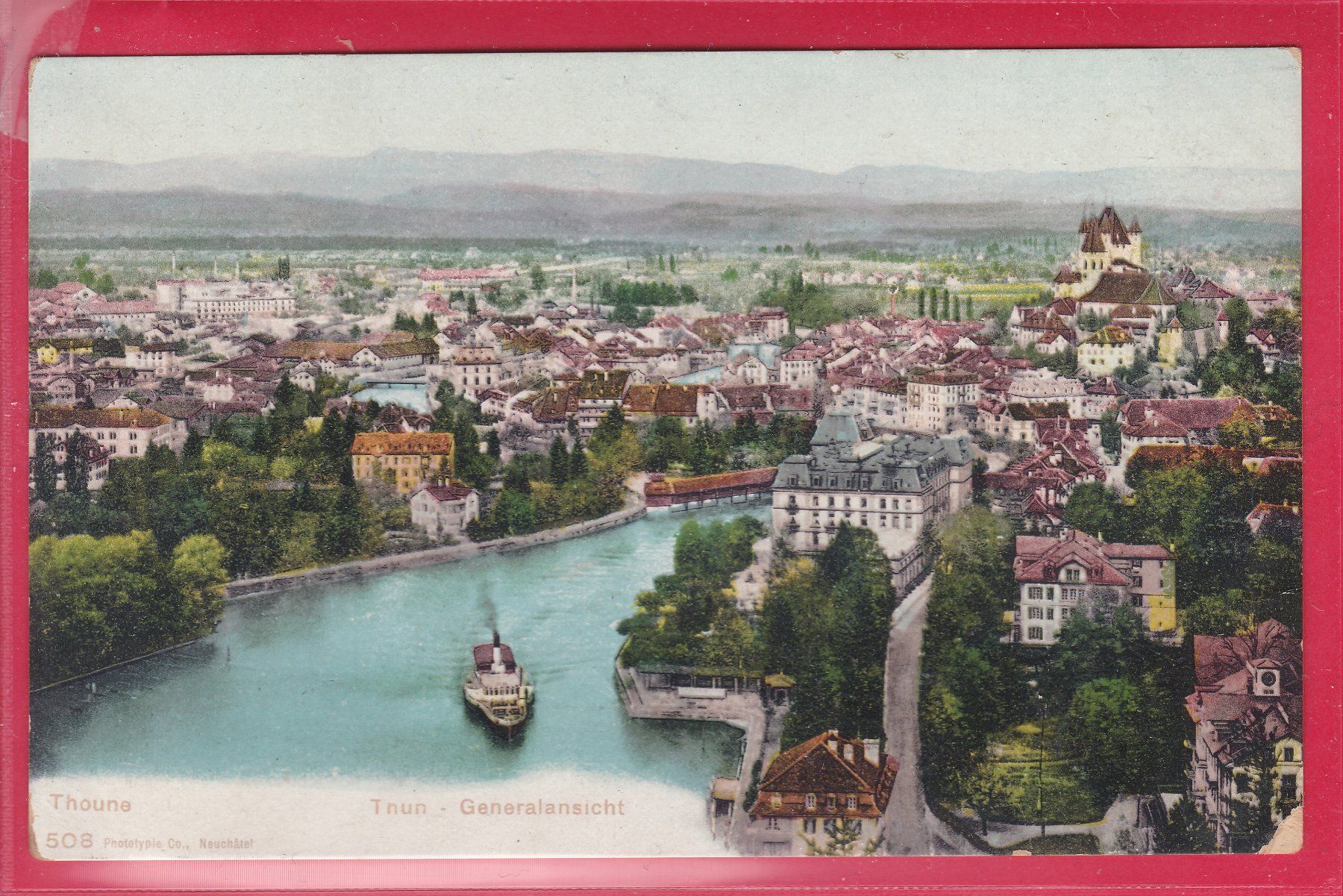Ansichtskarten: THUN - GENERALANSICHT, 8.2.1908, FELDPOST – Gebraucht aus Oberrieden von Gebirgsstelze