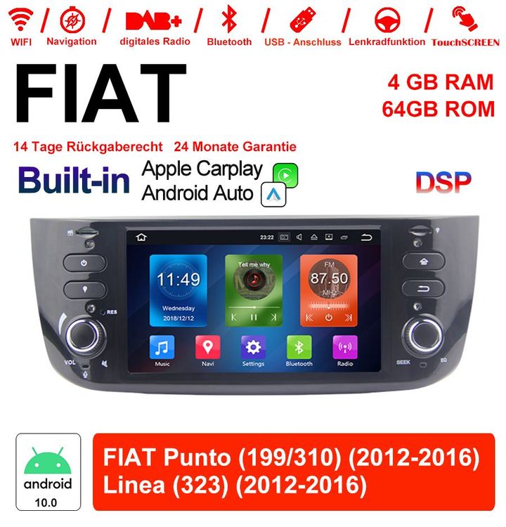 Autoradio GPS Nuova Fiat Panda 10 Pouces Android 12 Wifi 4GB USB Carplay  Voiture