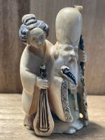 Netsuke, Fukurokujo und Benten, signiert