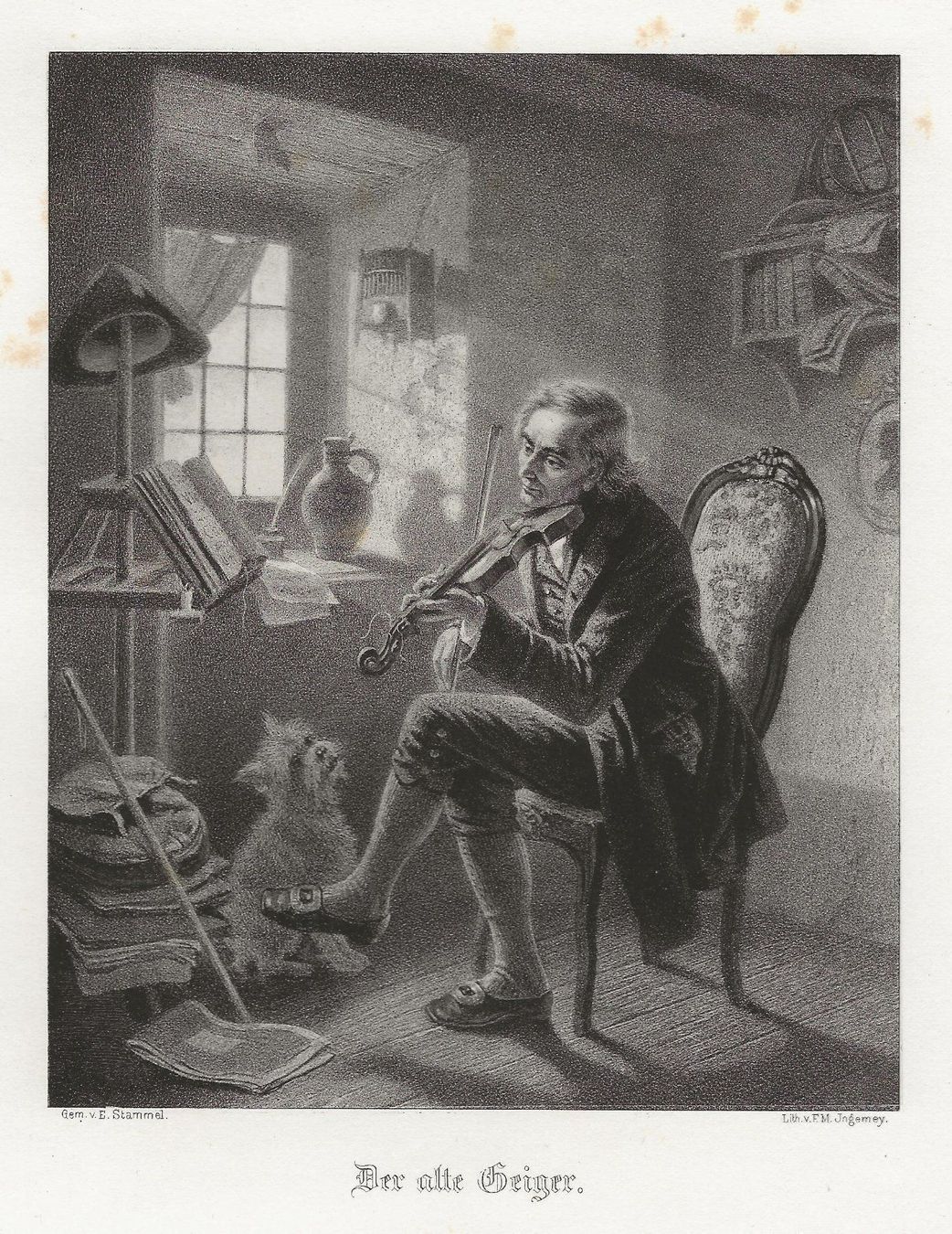 Grafiken & Lithographien: Lithographie 1863 - Der alte Geiger – Gebraucht aus Frauenfeld von Merk52