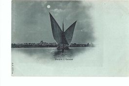 Genfersee mit Segelschiff, barque à Genève ca. 1900