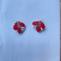 Vintage 1950s Clip Earrings by Designer Charel Red and White