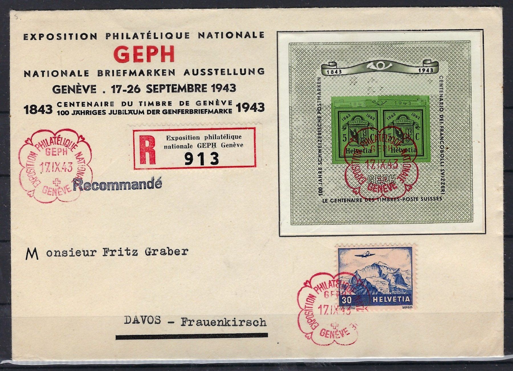 Tutti i francobolli: 1943 Brief Genfer Block ET.   15846 – Usato da Lunden venduto da Animus999