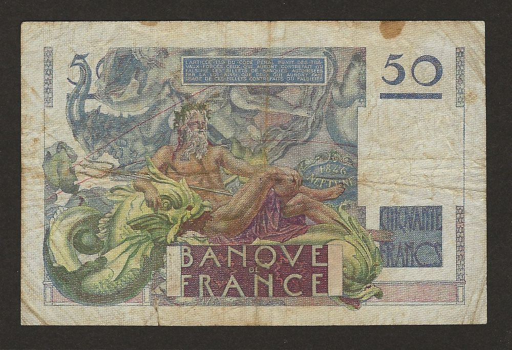 Reproduktion Französische Francs Banknoten – 500,1000,5000,10000 Francs, Ausgabe 1953-1958