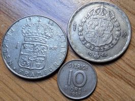 Schweden - Silberlot 10 Öre/1 Krona 1944/64 - 3 Stück!