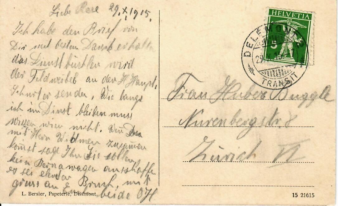 Cartoline postali: Delémont Le Vorburg  1915 – Usato da Hochdorf venduto da Ziegel-16 1