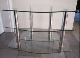 Meuble TV verre et métal 3 etagères. Très bon état