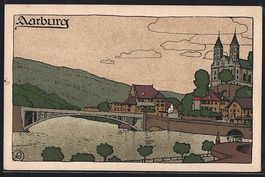 Steindruck-AK Aarburg, Stadtpanorama mit