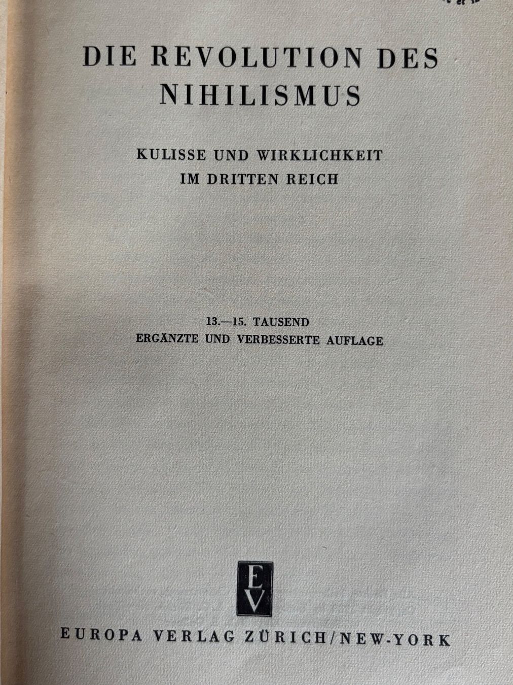 Bücher: Bausching Revolution des Nihilismus drittes Reich – Gebraucht aus Speicher von CH-Schatzkammer 1