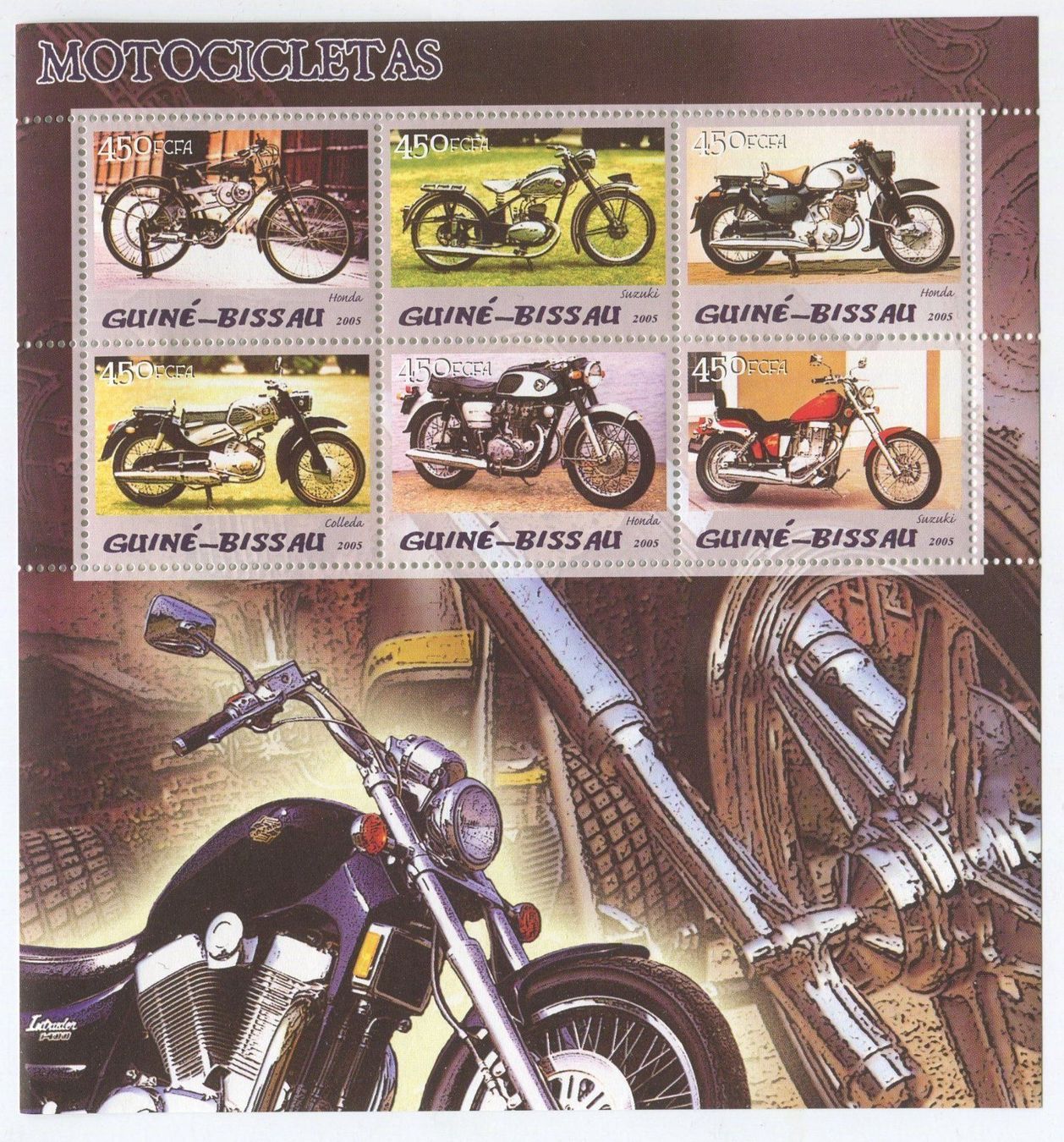 Tutti i francobolli: Block "Motorräder Suzuki & Honda" Guinea – Nuovo e nell'imballaggio originale da Basel venduto da Butsch5