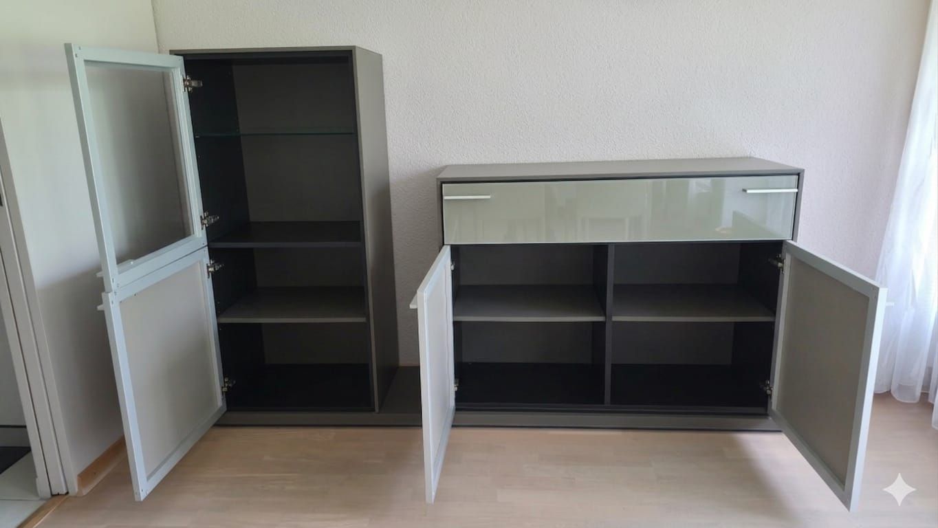 Armadi: Sideboard und Vitrine mit Glasfronten von MAB Mod. Aguado – Usato da Basel venduto da Blaetz 1