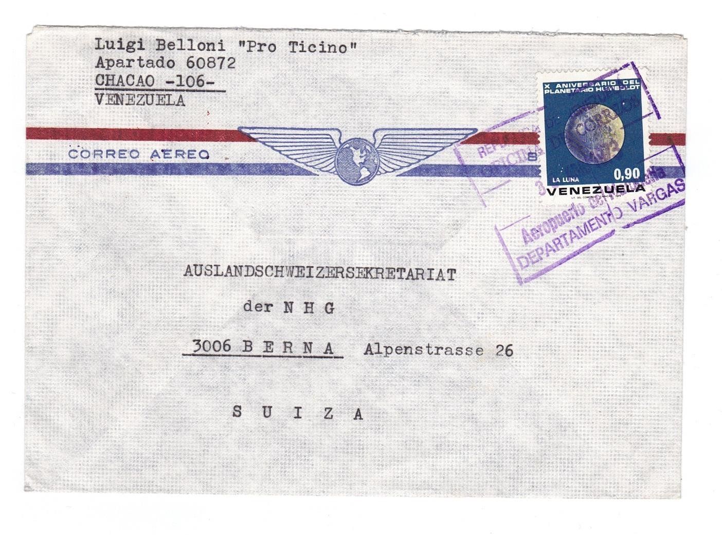 Alle Briefmarken: Flugpostbrief VENEZUELA-SUIZA – Gebraucht aus Büetigen von philat