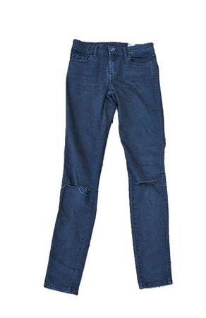 Zara Skinny Jeans Mid Rise Schwarz mit Knierissen – Gr. 34
