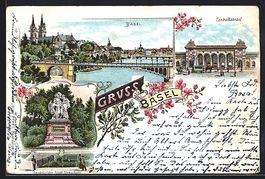 Litho Basel, Stadtpanorama mit Brücke i