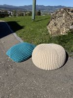 Sitzhocker Set 2 Stück gestrickt beige und blau gebraucht